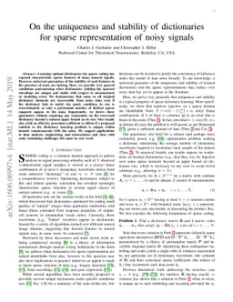 On the uniqueness and stability of dictionaries for sparse
  representation of noisy signals