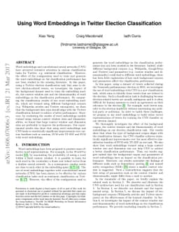 Using Word Embeddings in Twitter Election Classification