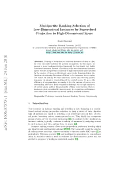 Multipartite Ranking-Selection of Low-Dimensional Instances by
  Supervised Projection to High-Dimensional Space
