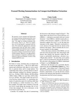Focused Meeting Summarization via Unsupervised Relation Extraction