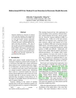 Bidirectional Recurrent Neural Networks for Medical Event Detection in
  Electronic Health Records