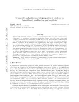 Symmetric and antisymmetric properties of solutions to kernel-based
  machine learning problems