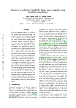 Recurrent neural network models for disease name recognition using
  domain invariant features