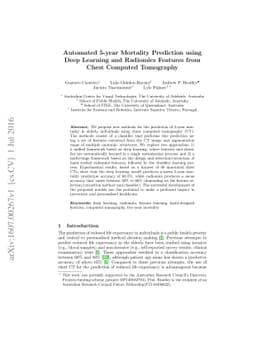 Automated 5-year Mortality Prediction using Deep Learning and Radiomics
  Features from Chest Computed Tomography