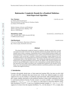 Rademacher Complexity Bounds for a Penalized Multiclass Semi-Supervised
  Algorithm