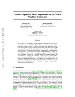 Context-Dependent Word Representation for Neural Machine Translation