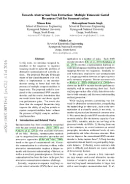 Towards Abstraction from Extraction: Multiple Timescale Gated Recurrent
  Unit for Summarization