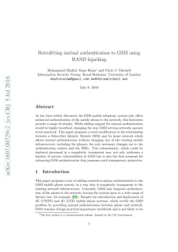 Retrofitting mutual authentication to GSM using RAND hijacking
