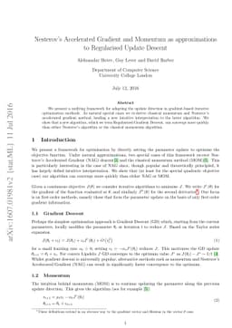 Nesterov's Accelerated Gradient and Momentum as approximations to
  Regularised Update Descent