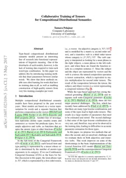 Collaborative Training of Tensors for Compositional Distributional
  Semantics