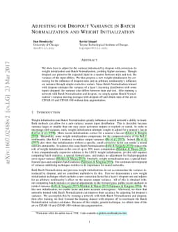 Adjusting for Dropout Variance in Batch Normalization and Weight
  Initialization