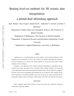 Beating level-set methods for 3D seismic data interpolation: a
  primal-dual alternating approach