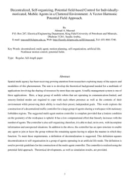 Decentralized, Self-organizing, Potential field-based Control for
  Individuallymotivated, Mobile Agents in a Cluttered Environment: A
  Vector-Harmonic Potential Field Approach