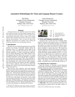 Annotation Methodologies for Vision and Language Dataset Creation