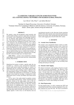 Classifying Variable-Length Audio Files with All-Convolutional Networks
  and Masked Global Pooling