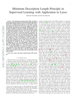 Minimum Description Length Principle in Supervised Learning with
  Application to Lasso