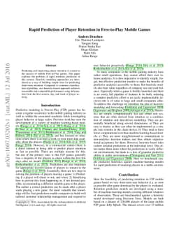 Rapid Prediction of Player Retention in Free-to-Play Mobile Games