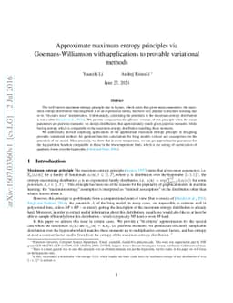 Approximate maximum entropy principles via Goemans-Williamson with
  applications to provable variational methods