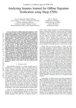 Analyzing features learned for Offline Signature Verification using Deep
  CNNs