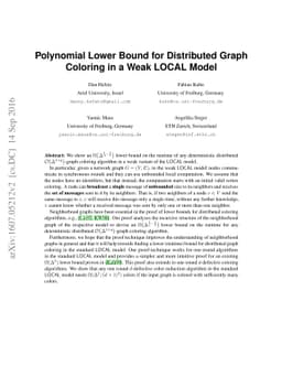 Polynomial Lower Bound for Distributed Graph Coloring in a Weak LOCAL
  Model