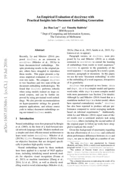 An Empirical Evaluation of doc2vec with Practical Insights into Document
  Embedding Generation
