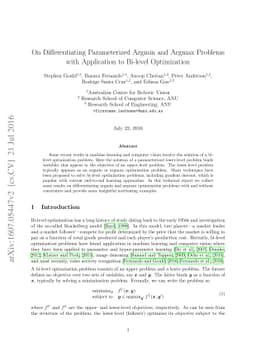 On Differentiating Parameterized Argmin and Argmax Problems with
  Application to Bi-level Optimization
