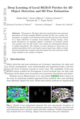 Deep Learning of Local RGB-D Patches for 3D Object Detection and 6D Pose
  Estimation