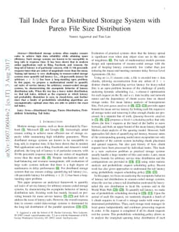 Tail Index for a Distributed Storage System with Pareto File Size
  Distribution