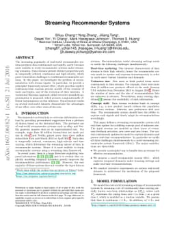Streaming Recommender Systems