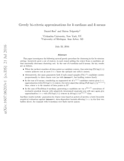 Greedy bi-criteria approximations for $k$-medians and $k$-means