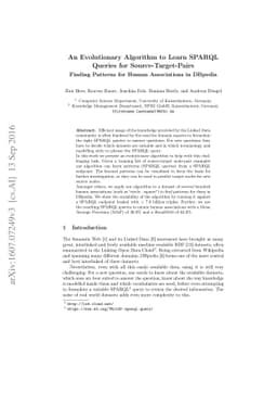 An Evolutionary Algorithm to Learn SPARQL Queries for
  Source-Target-Pairs: Finding Patterns for Human Associations in DBpedia