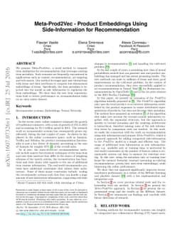 Meta-Prod2Vec - Product Embeddings Using Side-Information for
  Recommendation