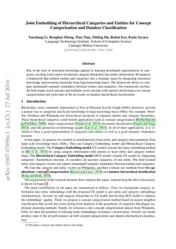 Joint Embedding of Hierarchical Categories and Entities for Concept
  Categorization and Dataless Classification
