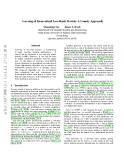 Learning of Generalized Low-Rank Models: A Greedy Approach