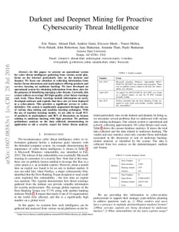 Darknet and Deepnet Mining for Proactive Cybersecurity Threat
  Intelligence