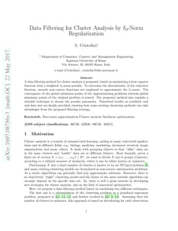 Data Filtering for Cluster Analysis by $\ell_0$-Norm Regularization