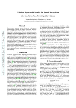 Efficient Segmental Cascades for Speech Recognition