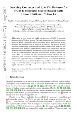 Learning Common and Specific Features for RGB-D Semantic Segmentation
  with Deconvolutional Networks