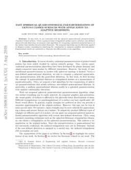 Fast Spherical Quasiconformal Parameterization of Genus-0 Closed
  Surfaces with Application to Adaptive Remeshing