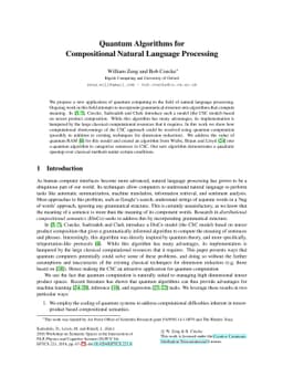 Quantum Algorithms for Compositional Natural Language Processing