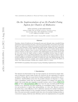 On the Implementation of an Or-Parallel Prolog System for Clusters of
  Multicores