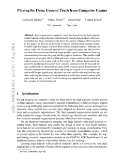 Playing for Data: Ground Truth from Computer Games