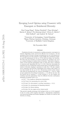 Escaping Local Optima using Crossover with Emergent or Reinforced
  Diversity