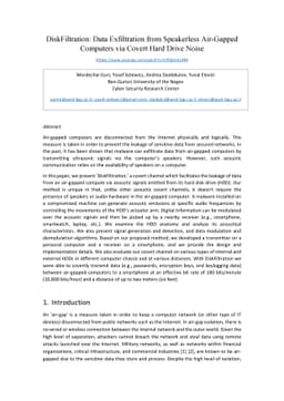 DiskFiltration: Data Exfiltration from Speakerless Air-Gapped Computers
  via Covert Hard Drive Noise