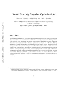 Warm Starting Bayesian Optimization
