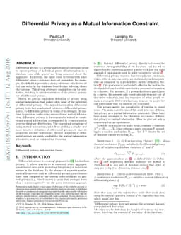 Differential Privacy as a Mutual Information Constraint