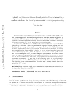 Hybrid Jacobian and Gauss-Seidel proximal block coordinate update
  methods for linearly constrained convex programming