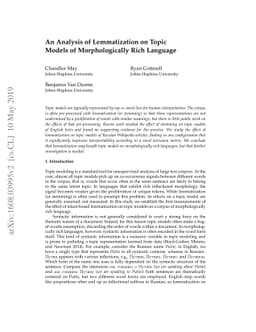An Analysis of Lemmatization on Topic Models of Morphologically Rich
  Language
