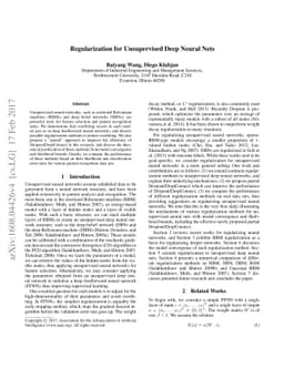Regularization for Unsupervised Deep Neural Nets