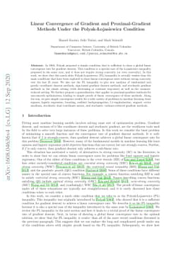 Linear Convergence of Gradient and Proximal-Gradient Methods Under the
  Polyak-Łojasiewicz Condition